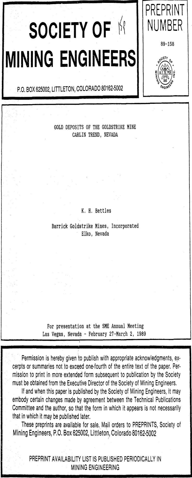 Carlin Trend Geology Metallurgist & Mineral Processing Engineer