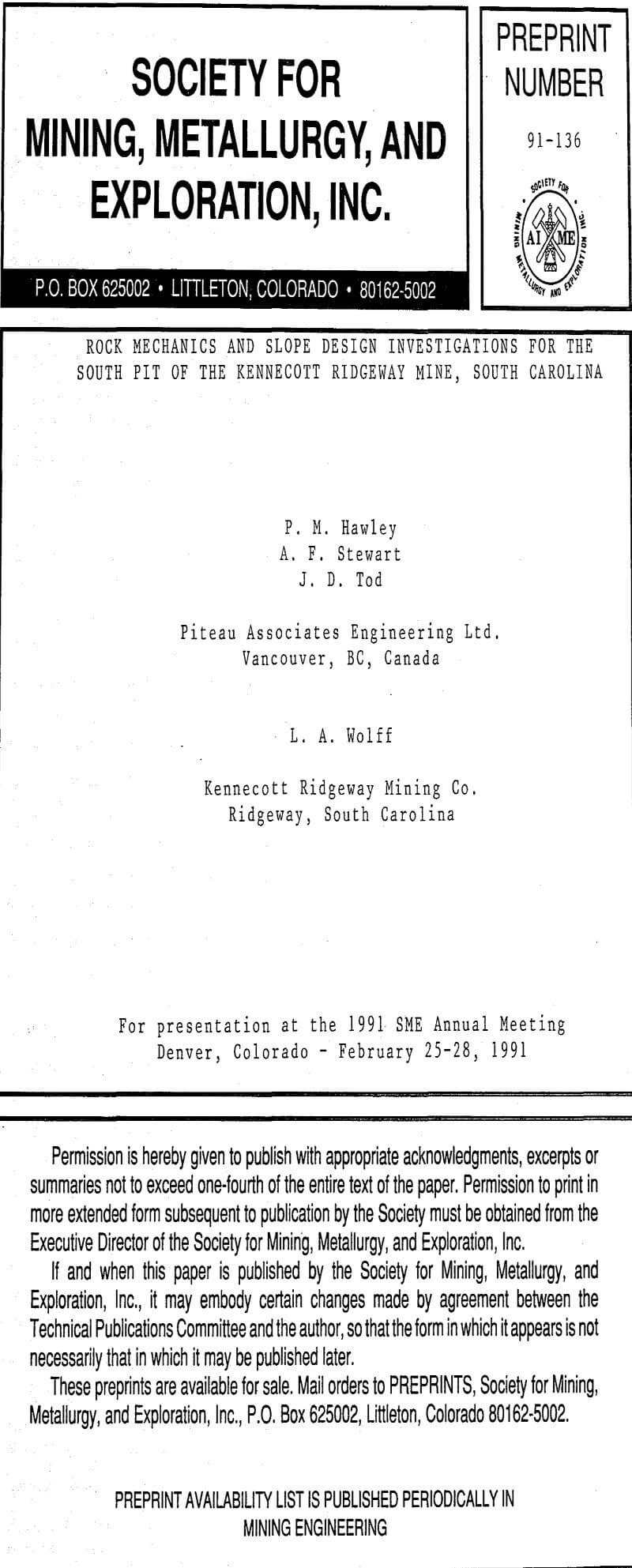 Rock Mechanics and Pit Slope Design Metallurgist & Mineral Processing