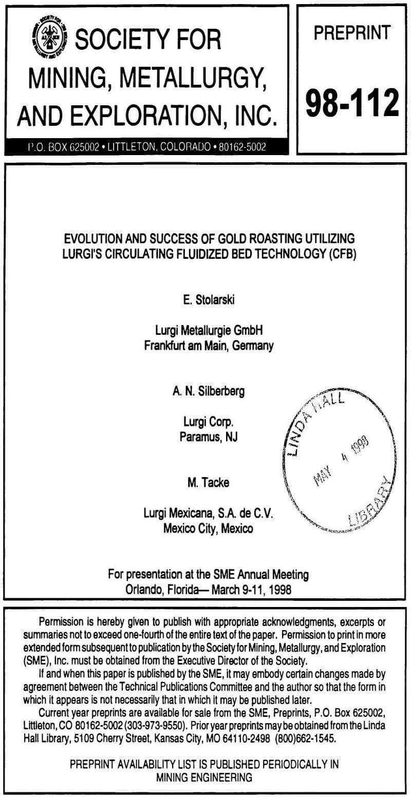 evolution and success of gold roasting utilizing lurgi's circulating fluidized bed technology (cfb)